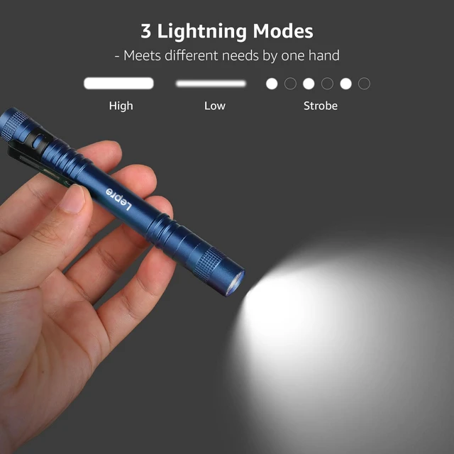 Alt view image 3 of 7 - LED Pen Flashlights, 2 Pack Mini Waterproof with Clip | Lightweight, portable pocket flashlight with clip. Ideal for inspection, work, and emergency. AAA batteries included.