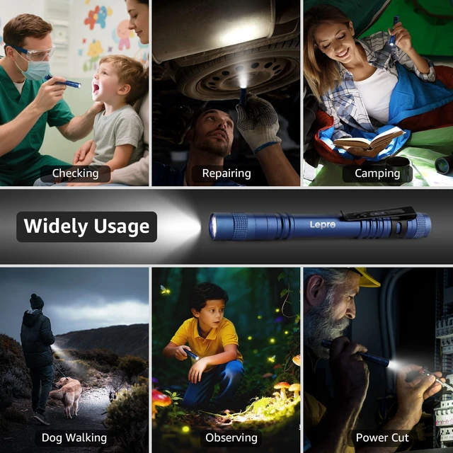 Alt view image 5 of 7 - LED Pen Flashlights, 2 Pack Mini Waterproof with Clip | Lightweight, portable pocket flashlight with clip. Ideal for inspection, work, and emergency. AAA batteries included.