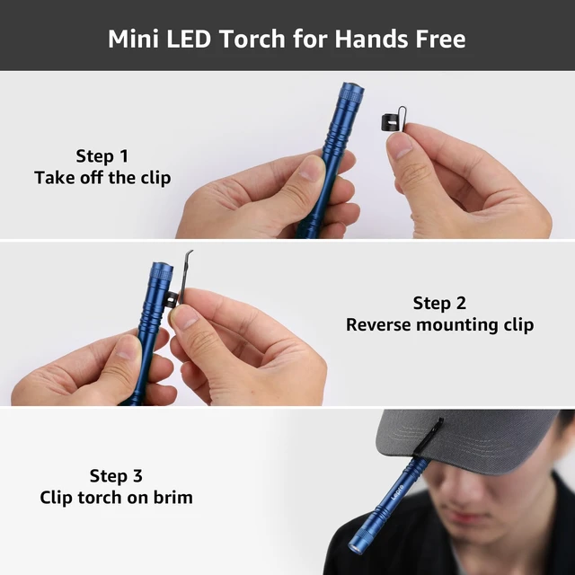 Alt view image 7 of 7 - LED Pen Flashlights, 2 Pack Mini Waterproof with Clip | Lightweight, portable pocket flashlight with clip. Ideal for inspection, work, and emergency. AAA batteries included.