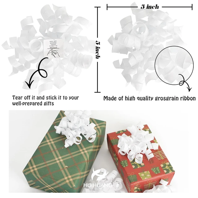 Alt view image 2 of 7 - White Bows for Gift Wrapping, White Curly Ribbon Bows Self Adhesive Burst Gift Bow for Christmas Presents, Wine Bottle, Treat Bags, Bridal Shower Wedding Party Favor - 6 Counts