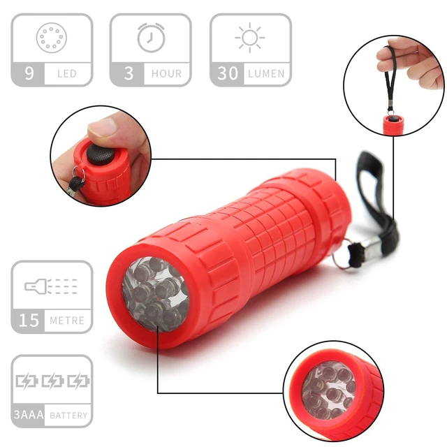 Alt view image 2 of 7 - 6-Pack Small Mini Flashlight Set, 9-LED Handheld Flashlight with Lanyard,18-Pack AAA Battery Included for Kids/Night Reading/Party/Camping/Emergency/Hunting (6 Pack)