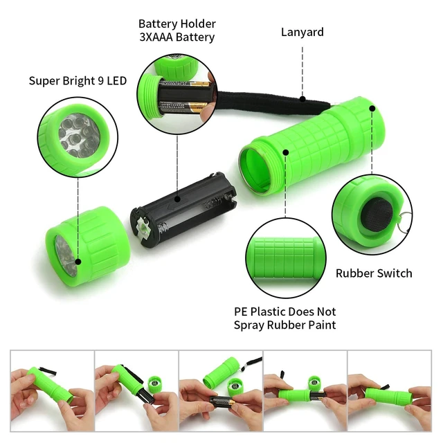 Alt view image 3 of 7 - 6-Pack Small Mini Flashlight Set, 9-LED Handheld Flashlight with Lanyard,18-Pack AAA Battery Included for Kids/Night Reading/Party/Camping/Emergency/Hunting (6 Pack)