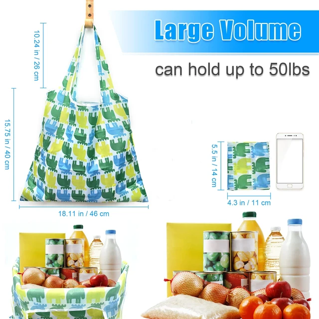 Alt view image 2 of 5 - 6 Pcs Set Reusable Grocery Bags, Foldable Shopping Bags, Large Groceries Bags with Pouch Bulk, Ripstop, Easy CarryingWaterproof, Eco-Friendly, Machine Washable Nylon Tote Bag (Shiny Flowers)