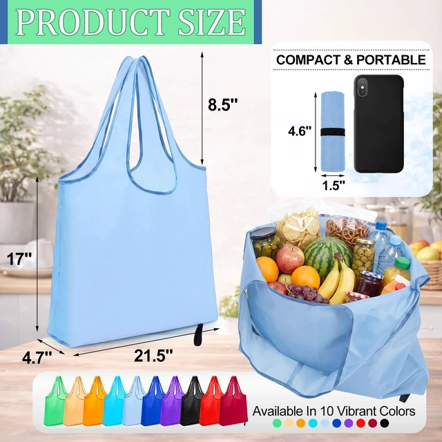 Alt view image 2 of 6 - 10 Pack 17x22in Extra Large Reusable Grocery Bags Heavy Duty, 55lb Washable Foldable Waterproof Tote Bag with Handles for Shopping(Colorful)