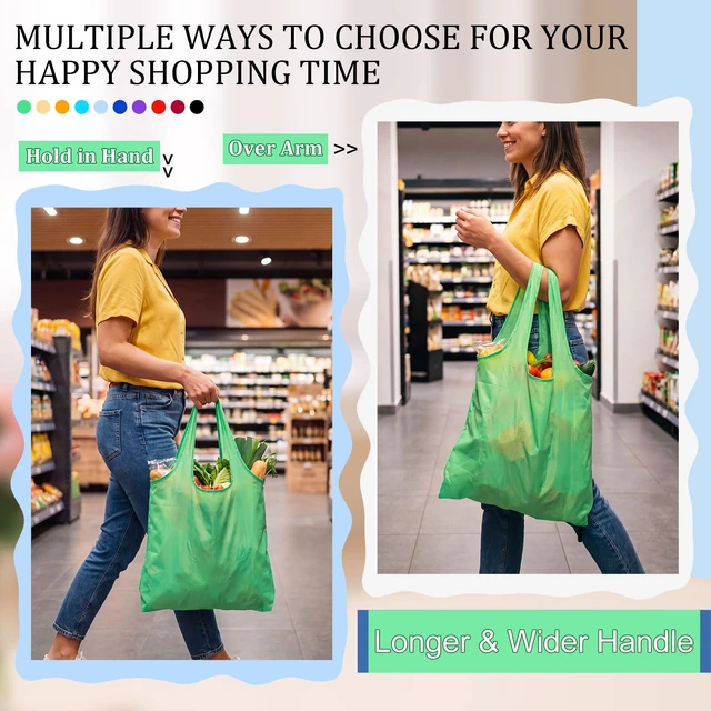 Alt view image 3 of 6 - 10 Pack 17x22in Extra Large Reusable Grocery Bags Heavy Duty, 55lb Washable Foldable Waterproof Tote Bag with Handles for Shopping(Colorful)