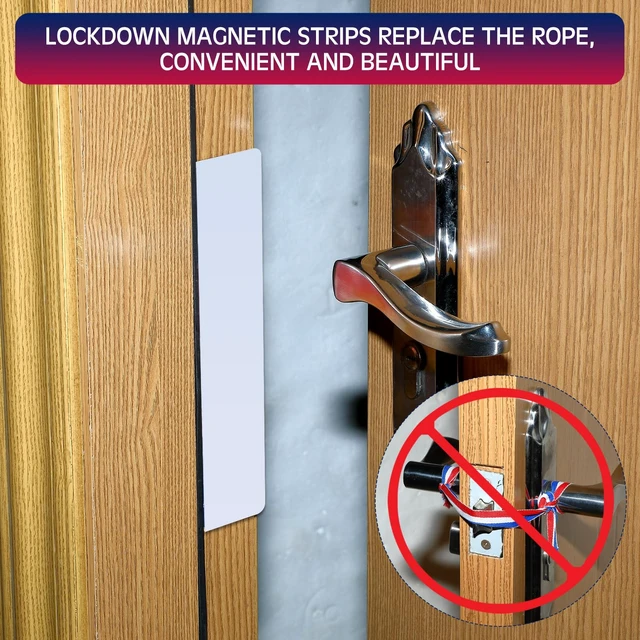 Alt view image 3 of 6 - 15 Piece Lockdown Magnetic Strips for School Door Frames, Solid | Office Classroom Door Locks Devices, Enhanced Security Emergency Layer, Easy, Smooth Latch Strips with PVC Cover