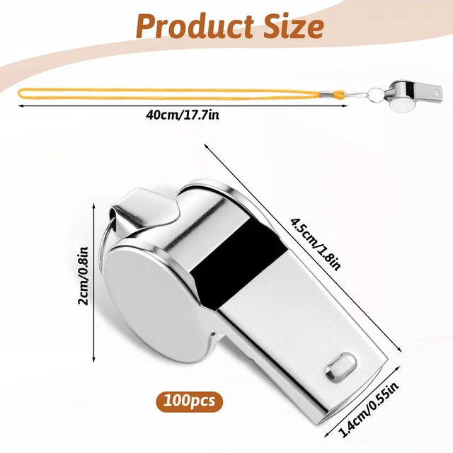 Alt view image 2 of 7 - 100 Pcs Stainless Steel Whistle with Lanyard, Whistles Bulk | Metal Referee Whistles Loud Sound for Coaches, Sports, Police, Emergency, Camping, Outdoor Activities