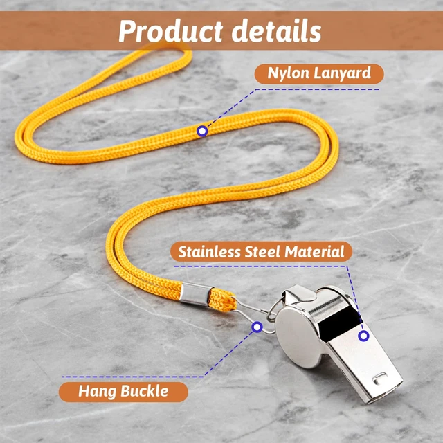 Alt view image 3 of 7 - 100 Pcs Stainless Steel Whistle with Lanyard, Whistles Bulk | Metal Referee Whistles Loud Sound for Coaches, Sports, Police, Emergency, Camping, Outdoor Activities