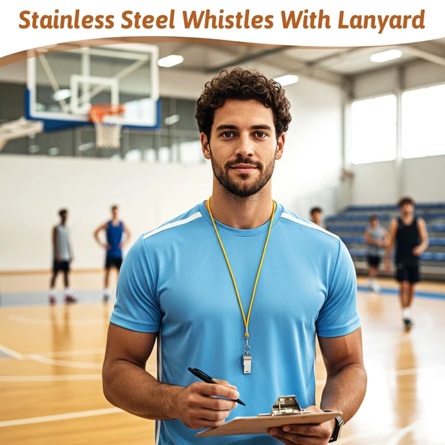 Alt view image 4 of 7 - 100 Pcs Stainless Steel Whistle with Lanyard, Whistles Bulk | Metal Referee Whistles Loud Sound for Coaches, Sports, Police, Emergency, Camping, Outdoor Activities