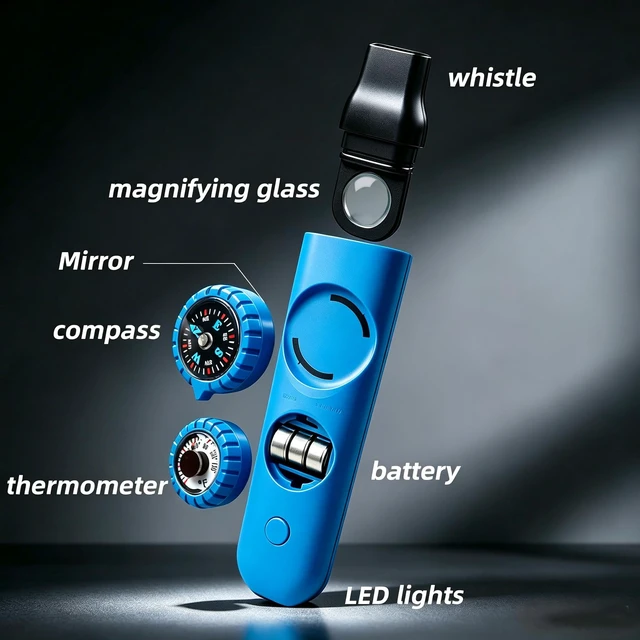 Alt view image 2 of 6 - Emergency Survival Safety WhistleWhistle for Kids with Lanyard,Compass,Thermometer,Ideal for Kayaking, Boating, Hiking, Camping, Climbing(Blue)