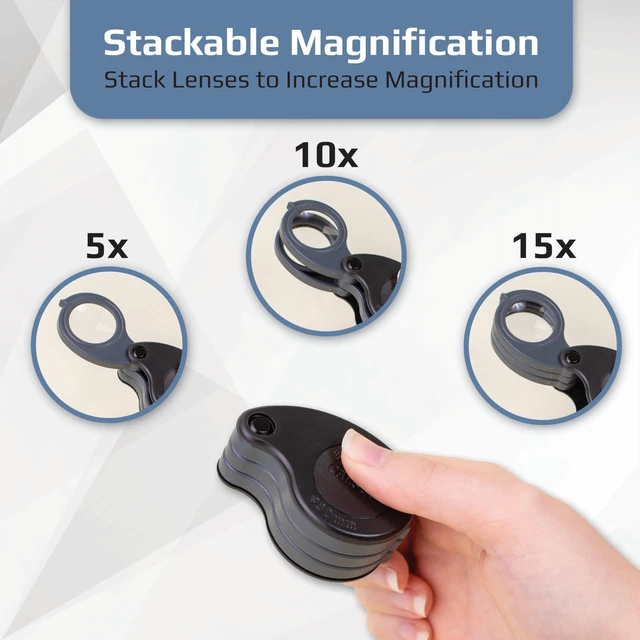 Alt view image 2 of 7 - TriView 5x/10x/15x Folding Loupe Magnifier with Built-in Case, 3-in-1 Portable Loupe Magnifying Glass - Adjustable Magnification, Great for Jewelry (TV-15)