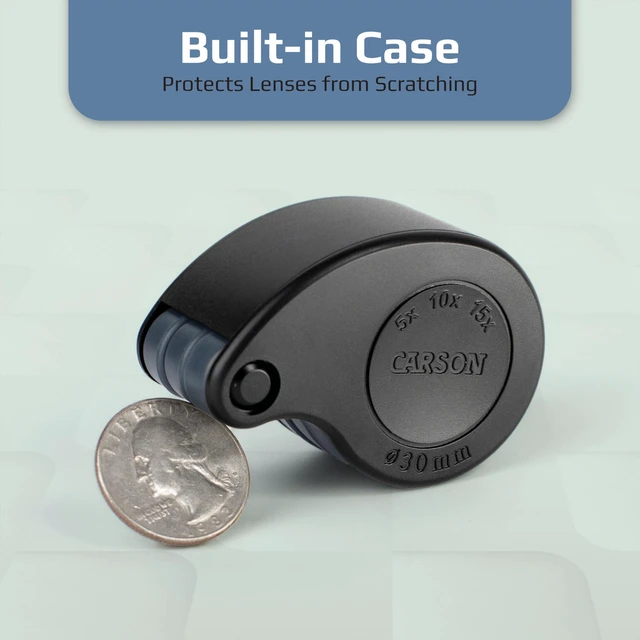 Alt view image 3 of 7 - TriView 5x/10x/15x Folding Loupe Magnifier with Built-in Case, 3-in-1 Portable Loupe Magnifying Glass - Adjustable Magnification, Great for Jewelry (TV-15)