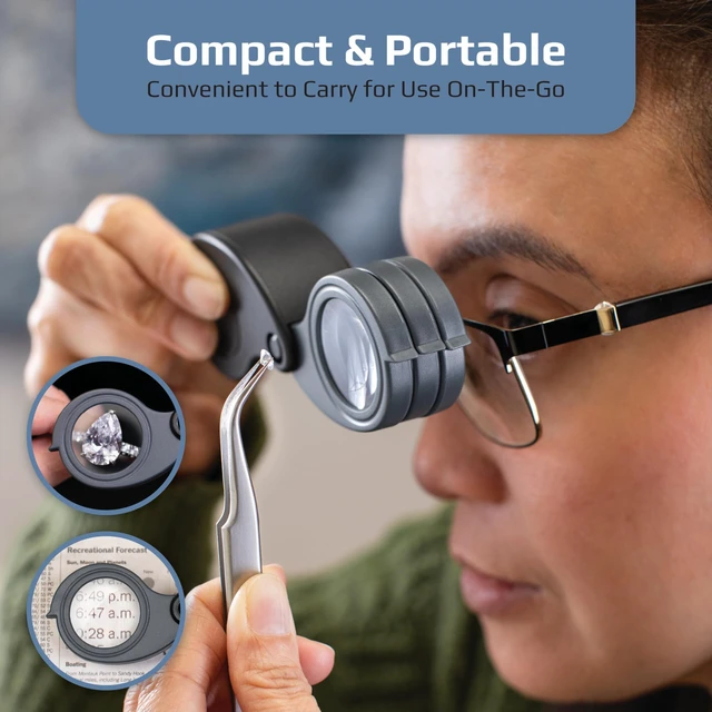 Alt view image 5 of 7 - TriView 5x/10x/15x Folding Loupe Magnifier with Built-in Case, 3-in-1 Portable Loupe Magnifying Glass - Adjustable Magnification, Great for Jewelry (TV-15)
