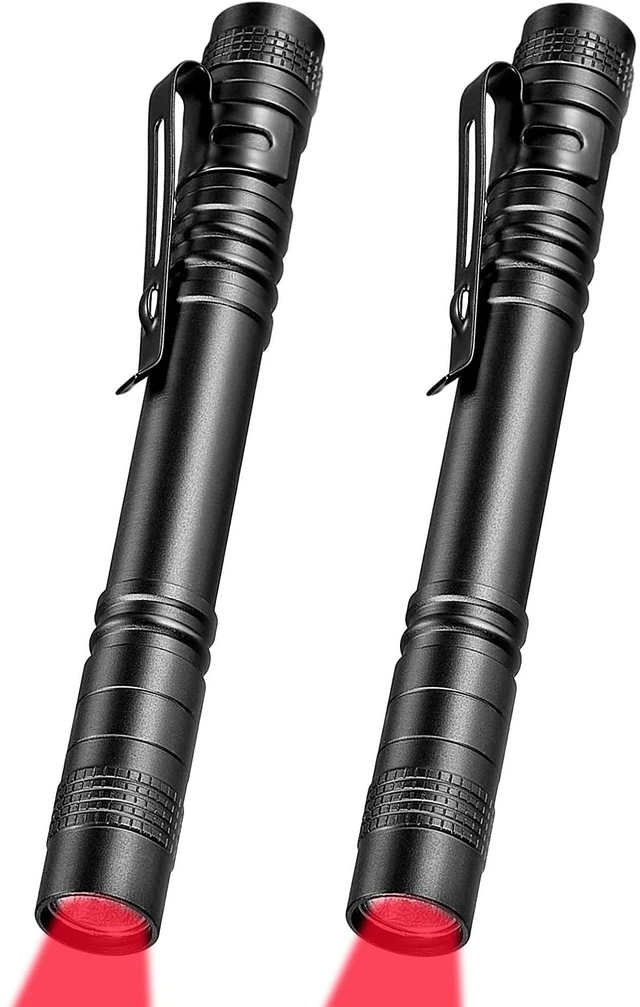 Main image of 2 Pcs Red Light Flashlight LED Single Mode Torch for Night | Portable Compact Pen, Light Bright Torch, Clip Design, Night Astronomy, Aviation Observation, Safe Beach