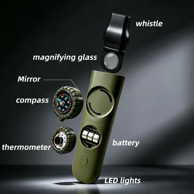 Alt view image 3 of 7 - Emergency Survival Safety WhistleWhistle for Kids with Lanyard,Compass,Thermometer,Ideal for Kayaking, Boating, Hiking, Camping, Climbing(Green)
