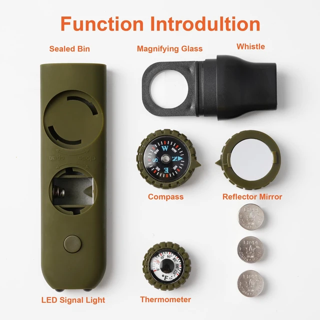 Alt view image 4 of 7 - Emergency Survival Safety WhistleWhistle for Kids with Lanyard,Compass,Thermometer,Ideal for Kayaking, Boating, Hiking, Camping, Climbing(Green)