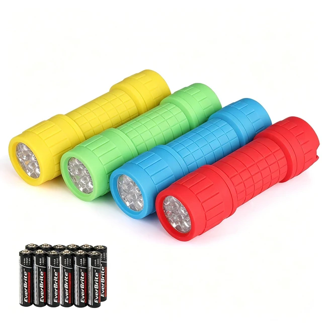 Main image of 4Pack 9LED Mini Flashlights, 12 AAA Batteries Included | Small Flashlight in 4 Assorted Colors,Fun and Portable for Camping, Emergencies, and Bulk Holiday Gifts