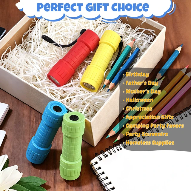 Alt view image 3 of 7 - 4Pack 9LED Mini Flashlights, 12 AAA Batteries Included | Small Flashlight in 4 Assorted Colors,Fun and Portable for Camping, Emergencies, and Bulk Holiday Gifts