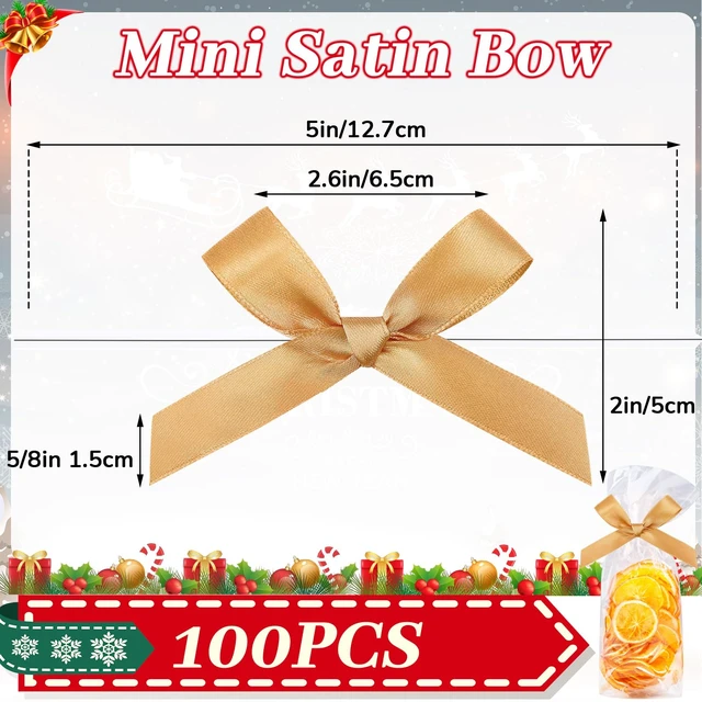 Alt view image 2 of 7 - 100 Pcs 2.6" Solid Gold Mini Twist Tie Bows Pretied Satin Bows | Small Ribbon Bow Bulk, Craft DIY for Gift Wrapping, Cake Pop, Candy Bag, Wedding Birthday Christmas Party Favor Decoration