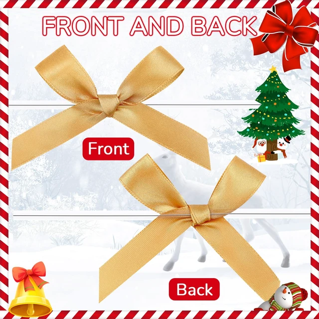 Alt view image 3 of 7 - 100 Pcs 2.6" Solid Gold Mini Twist Tie Bows Pretied Satin Bows | Small Ribbon Bow Bulk, Craft DIY for Gift Wrapping, Cake Pop, Candy Bag, Wedding Birthday Christmas Party Favor Decoration