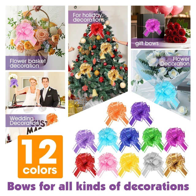 Alt view image 5 of 7 - 24 Pcs Large Pull Bows for Gift Wrapping,12 Colors 6 Inch Pull Bows for Present Wrapping Gift Baskets Flower Bouquets, Pull Ribbon Gift Bows for Party, Christmas, Valentine's Day, Wedding, Birthday.