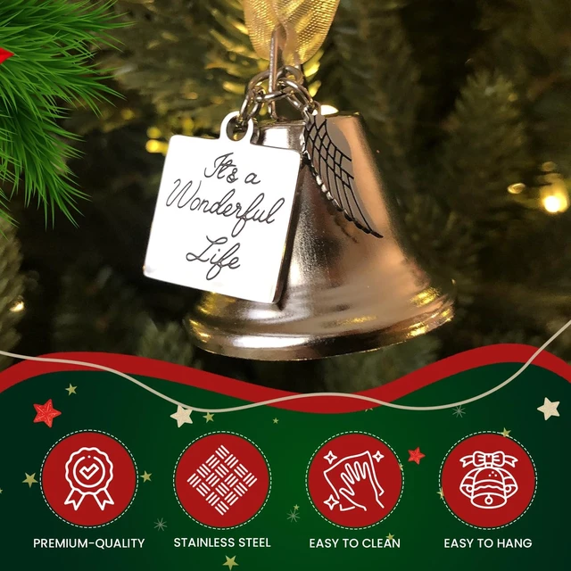 Alt view image 5 of 7 - It's a Wonderful Life Christmas Angel Bell Ornament, New Larger Size | Inspired Christmas, Angel Wing Charm, Now Comes with 2 Interchangeable Ribbons, New Larger Size