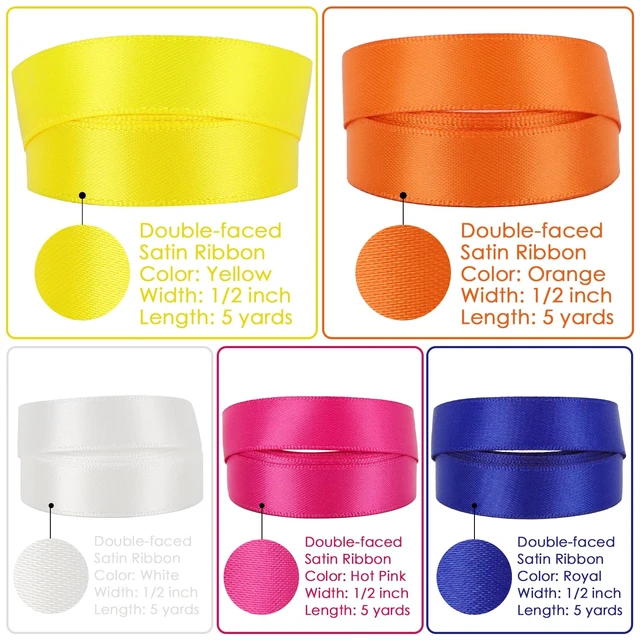 Alt view image 2 of 7 - Rainbow Ribbon Set Solid Color Assortment 10 Colors Double Faced Satin Ribbon for Gift Wrapping Double Sided Christmas Ribbons Party Decorations, 1/2" X 5 Yard Each Total 50 Yds Per Package