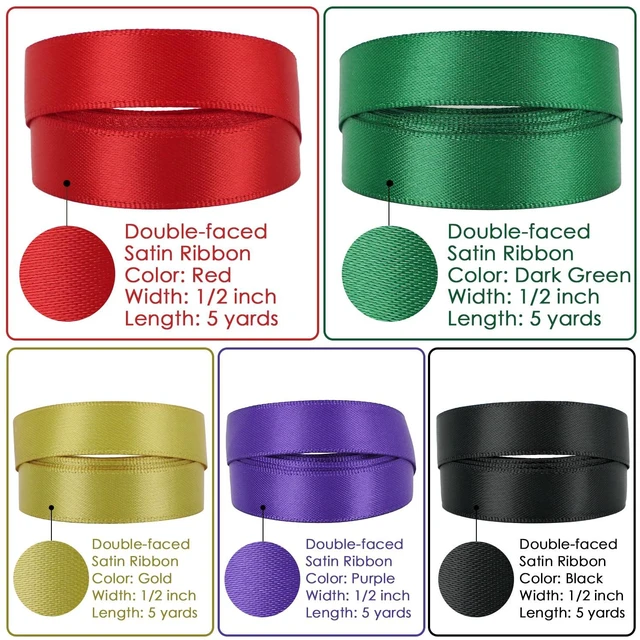 Alt view image 3 of 7 - Rainbow Ribbon Set Solid Color Assortment 10 Colors Double Faced Satin Ribbon for Gift Wrapping Double Sided Christmas Ribbons Party Decorations, 1/2" X 5 Yard Each Total 50 Yds Per Package
