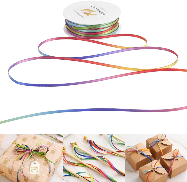 Main image of 1/8 inch Rainbow Thin Double Face Satin Ribbon Continuous 100 Yds | Craft Small Ribbon for Hanging Tags Gift Wrapping Party Favors Bows Sewing and Invitation Card Christmas Ornaments