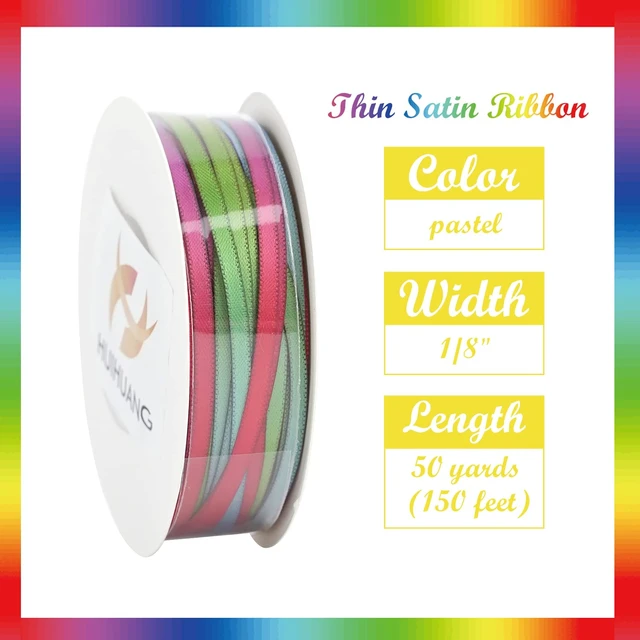 Alt view image 2 of 7 - 1/8 inch Rainbow Thin Double Face Satin Ribbon Continuous 100 Yds | Craft Small Ribbon for Hanging Tags Gift Wrapping Party Favors Bows Sewing and Invitation Card Christmas Ornaments