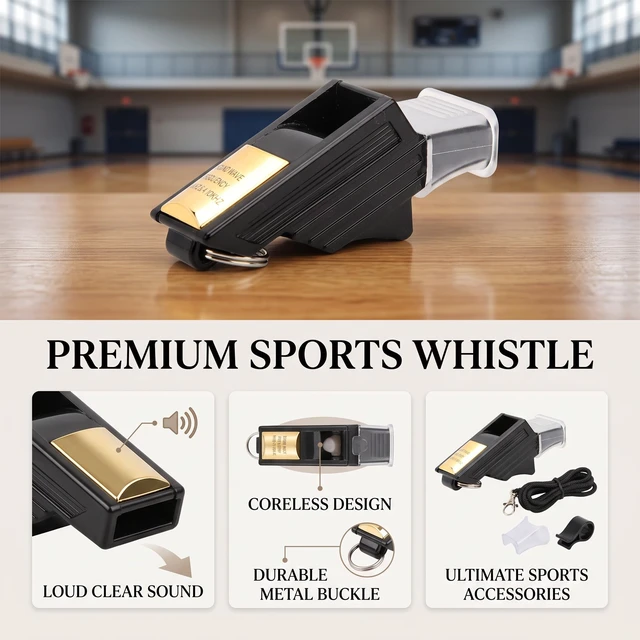 Alt view image 4 of 7 - Referee Whistle, Whistle for Basketball, Football, Camping, Emergency Calling(Black&Gold)