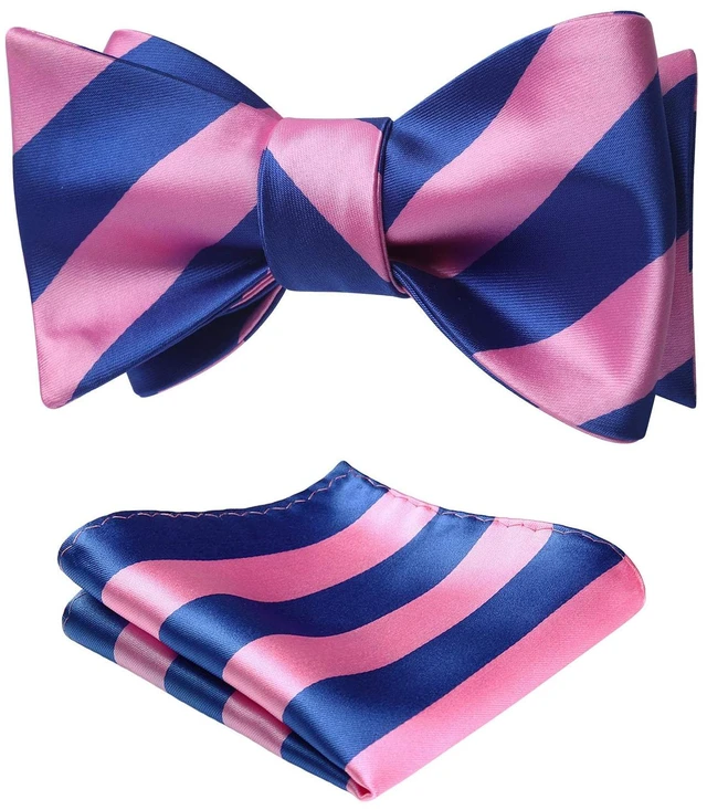 Main image of Bow Ties for Men Pink Bow Tie Self Tie Bowtie Handkerchief Set Formal Tuxedo Blue Stripe Bowties & Pocket Square Wedding