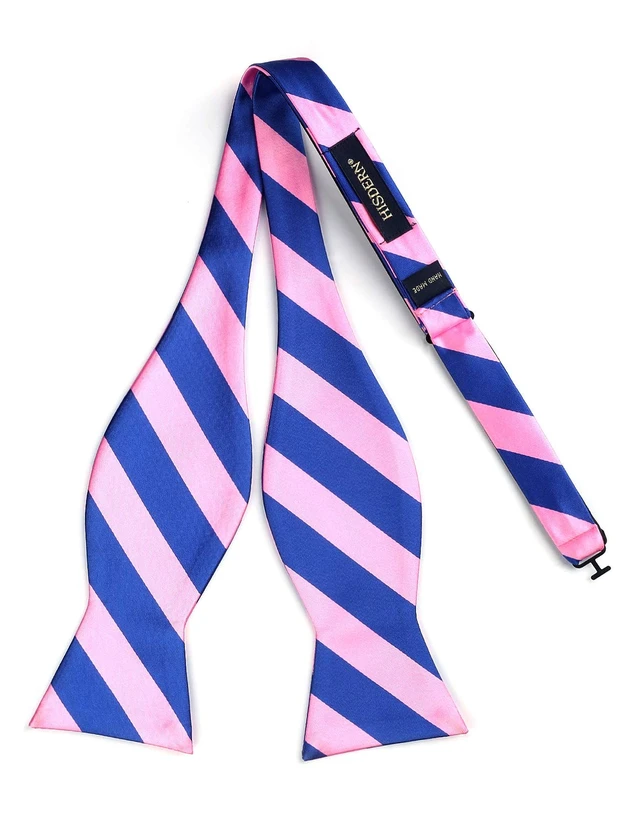 Alt view image 4 of 7 - Bow Ties for Men Pink Bow Tie Self Tie Bowtie Handkerchief Set Formal Tuxedo Blue Stripe Bowties & Pocket Square Wedding