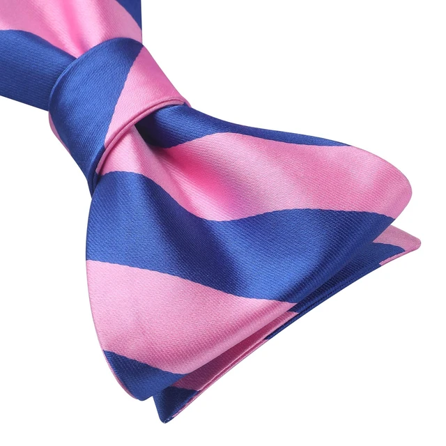 Alt view image 7 of 7 - Bow Ties for Men Pink Bow Tie Self Tie Bowtie Handkerchief Set Formal Tuxedo Blue Stripe Bowties & Pocket Square Wedding