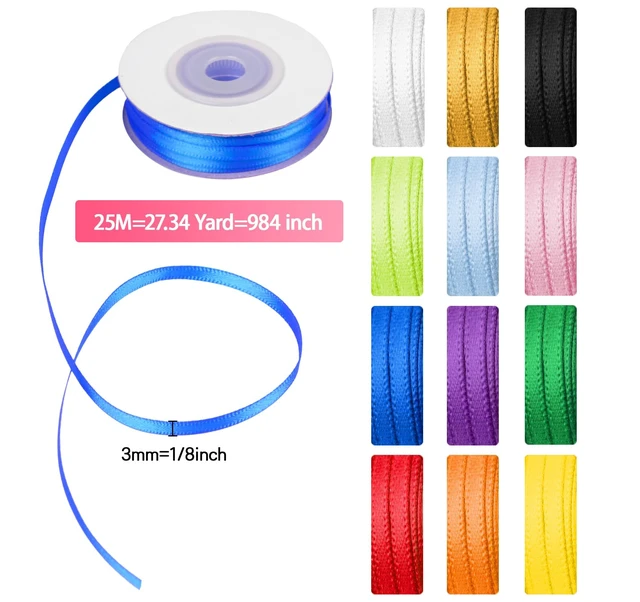 Alt view image 2 of 7 - Rainbow Satin Ribbon, 1/8 Inch Thin Ribbon 328 Yards Double Face Ribbon | 12 Colors, Colorful Ribbon for Gift Wrapping, Flower Bouquet, DIY Crafts, Happy Birthday Party Wedding Decoration Hair Bows