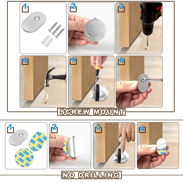 Alt view image 6 of 7 - 4 Pack Magnetic Door Stop Self Adhesive Floor Mounted Door Stoppers Magnetic Door Catch Holder Dome Doorstop for Bottom, White