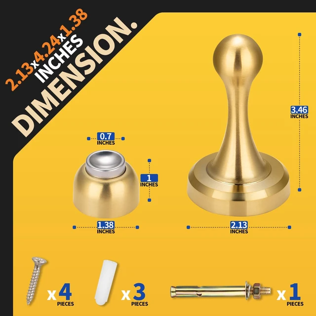 Alt view image 2 of 7 - Magnetic Door Stop - Heavy Duty Door Stopper, Premium Stainless Steel, Anti-Rust, Suitable for Various Door Types, Wall & Floor Mount, 1 Pack (1, Gold)