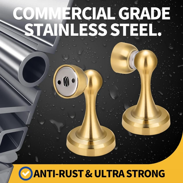 Alt view image 5 of 7 - Magnetic Door Stop - Heavy Duty Door Stopper, Premium Stainless Steel, Anti-Rust, Suitable for Various Door Types, Wall & Floor Mount, 1 Pack (1, Gold)
