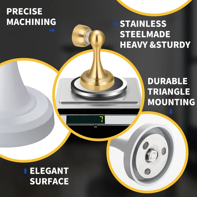 Alt view image 4 of 7 - Magnetic Door Stop - Heavy Duty Door Stopper, Premium Stainless Steel, Anti-Rust, Suitable for Various Door Types, Wall & Floor Mount, 1 Pack (1, Gold)