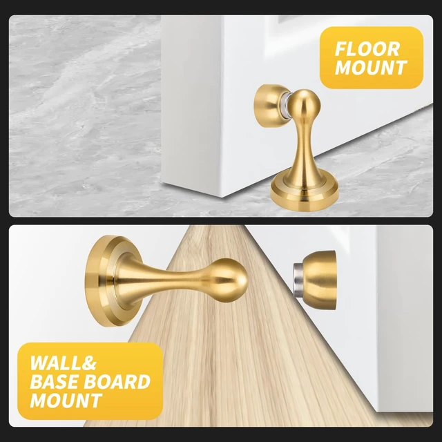 Alt view image 6 of 7 - Magnetic Door Stop - Heavy Duty Door Stopper, Premium Stainless Steel, Anti-Rust, Suitable for Various Door Types, Wall & Floor Mount, 1 Pack (1, Gold)
