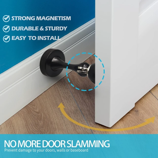 Alt view image 2 of 7 - Magnetic Door StopMatte Black Color Door Stopper Strong Magnetic Door Catch for Hold Door Open, Anti-Rust, Heavy Duty for Various Door Types, Wall & Floor Mount 1Pack