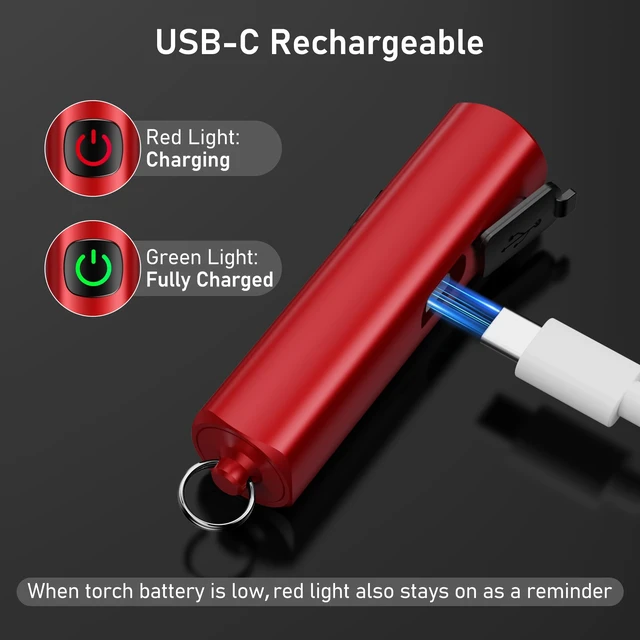 Alt view image 6 of 7 - EDC Rechargeable Keychain Flashlight, 360L Mini Portable Flash Light | 3 Lighting Modes, Memory Function, Waterproof, Compact Pocket Light for Everyday Carry, Emergency, Camping, Outdoor-Red