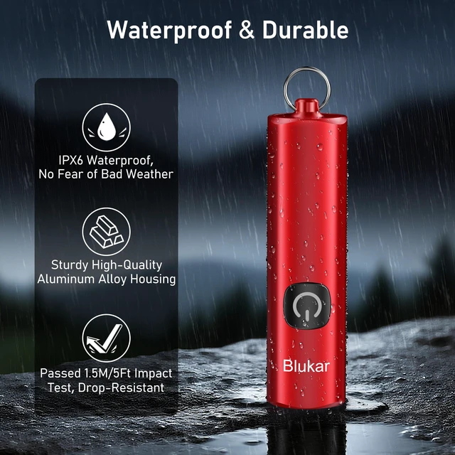 Alt view image 7 of 7 - EDC Rechargeable Keychain Flashlight, 360L Mini Portable Flash Light | 3 Lighting Modes, Memory Function, Waterproof, Compact Pocket Light for Everyday Carry, Emergency, Camping, Outdoor-Red