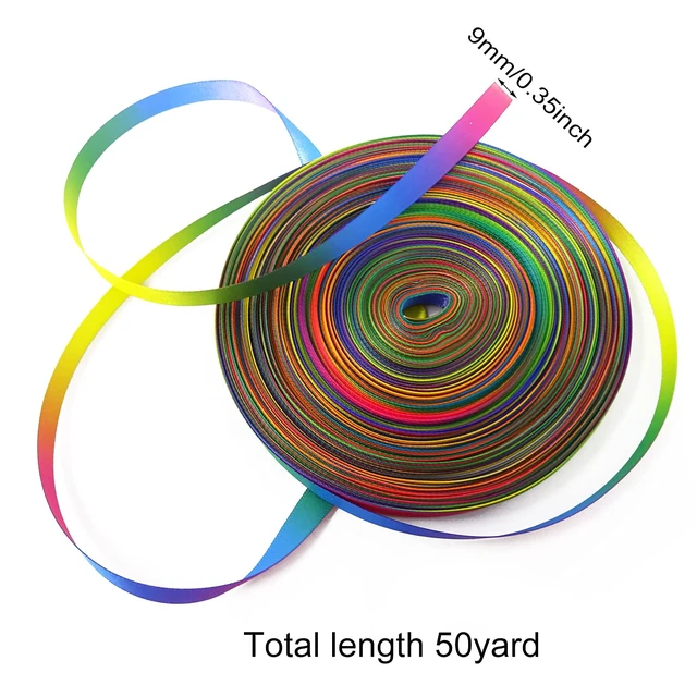 Alt view image 2 of 7 - 50 Yards Double Side Colorful Satin Ribbon Gradient Rainbow Printed Polyester Ribbon for DIY Clothing Holiday Wedding Decoration Handcraft (9mm)