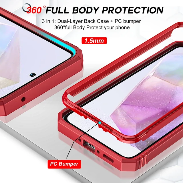 Alt view image 5 of 7 - Compatible for Samsung Galaxy A35-5G Case: Galaxy A35 5G Phone Case with Screen Protector X2, Camera Cover & Magnetic Satnd, Full Body Protection Cell Android Funda para Samsung A 35 5G, Red