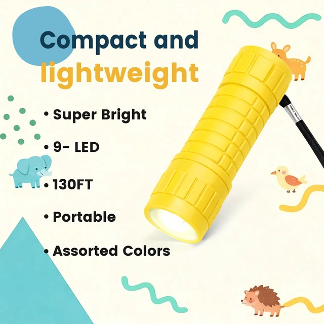 Alt view image 2 of 7 - 9-LED Mini Flashlight for Kids, 6 Pack Bright Small LED Flashlight Set, Bulk 6 Assorted Color Emergency Flashlight for Party, Adventure, Camping, Night Walk, Classroom Teaching, Batteries Included