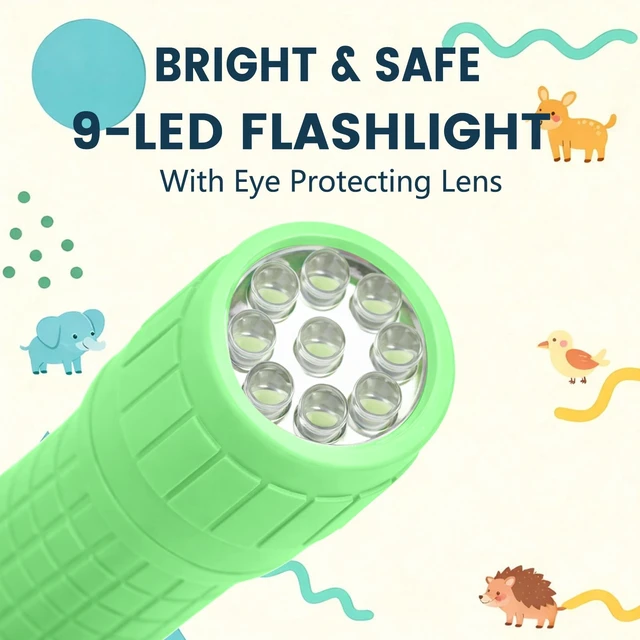 Alt view image 3 of 7 - 9-LED Mini Flashlight for Kids, 6 Pack Bright Small LED Flashlight Set, Bulk 6 Assorted Color Emergency Flashlight for Party, Adventure, Camping, Night Walk, Classroom Teaching, Batteries Included