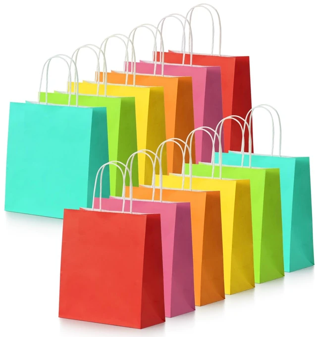 Main image of Small Paper Gift Bags with Handles, 6 Colors, 30 Pack | 8.7"x3.5"x7.9", Colorful Party Favor Bags Bulk, For Christmas, Birthdays, Weddings, Festivals, and Parties