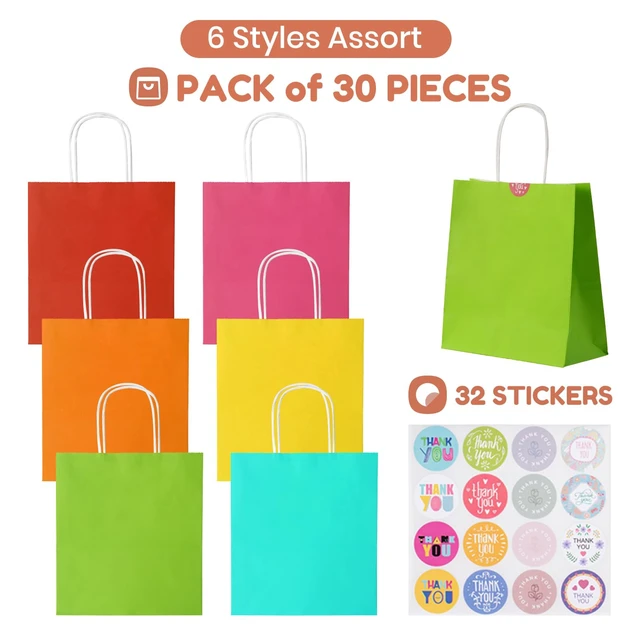 Alt view image 3 of 7 - Small Paper Gift Bags with Handles, 6 Colors, 30 Pack | 8.7"x3.5"x7.9", Colorful Party Favor Bags Bulk, For Christmas, Birthdays, Weddings, Festivals, and Parties
