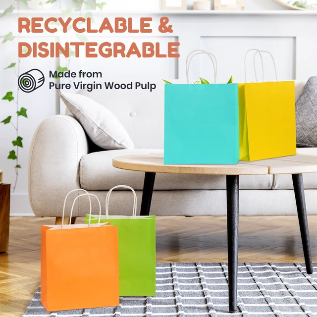 Alt view image 4 of 7 - Small Paper Gift Bags with Handles, 6 Colors, 30 Pack | 8.7"x3.5"x7.9", Colorful Party Favor Bags Bulk, For Christmas, Birthdays, Weddings, Festivals, and Parties